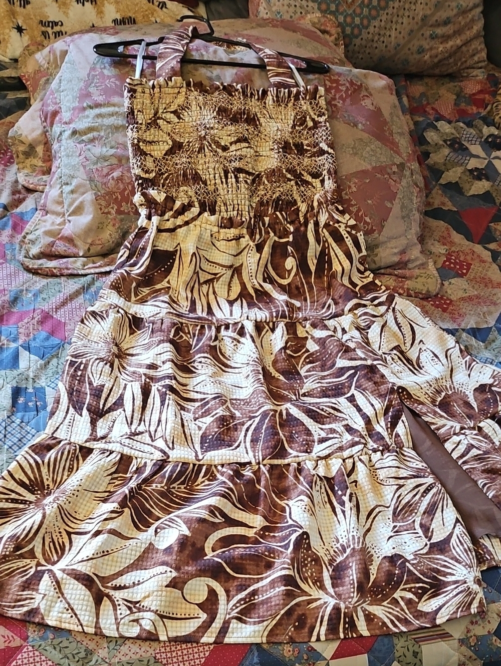 Sam Edelman Brown and Cream Floral Backless Maxi Dress